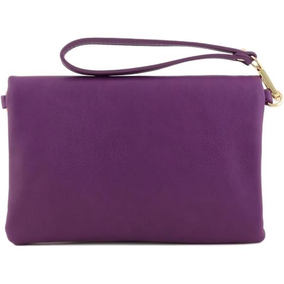 Envelope Wristlet Clutch Crossbody Bag with Chain Strap (Purple) One Size - Picture 4 of 7
